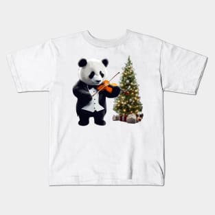 Giant Panda Playing Violin Christmas Kids T-Shirt